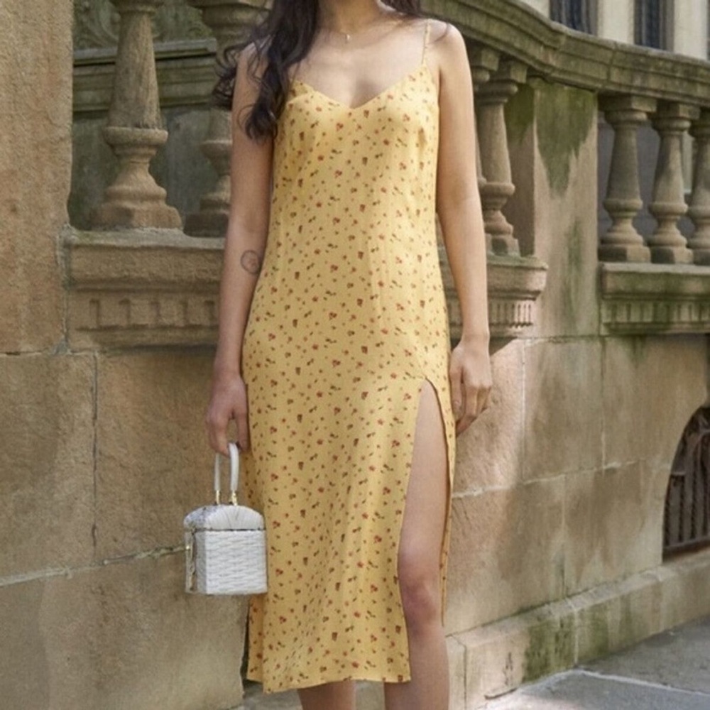 Reformation Yellow Floral Crimini Dress